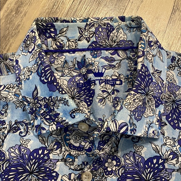 Bertigo Cotton Floral Blue White Button Up Casual Shirt XL - Picture 11 of 12